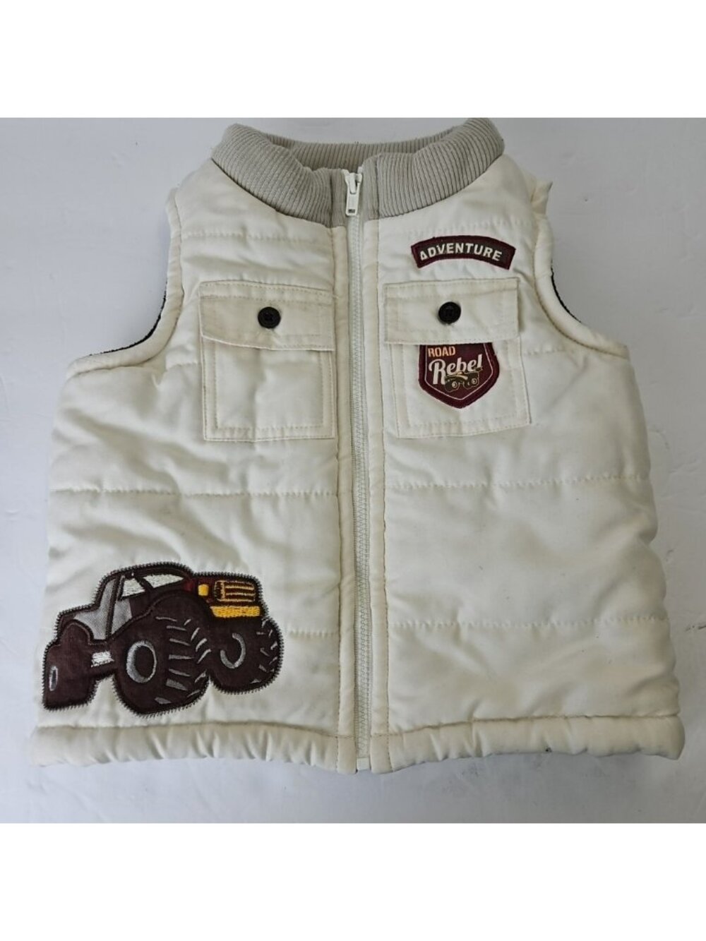 Wonder Kids Baby Boys 2T Outdoor Outfit Cream Puffer Vest Winter Jacket Truck